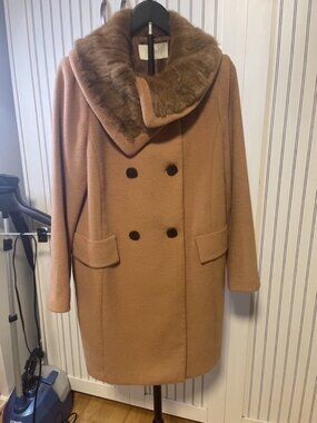 Pre-owned She’s Miss Camel Wool 54%Blend 17% Alpaca Coat Mink Fur Collar